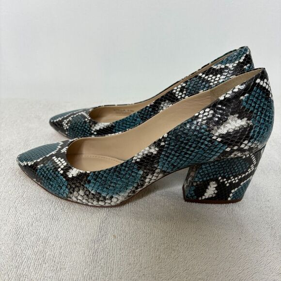 Botkier Stella Blue Snakeskin Leather Pointed Toe Block Heel Pumps Size 9.5 - Picture 4 of 11